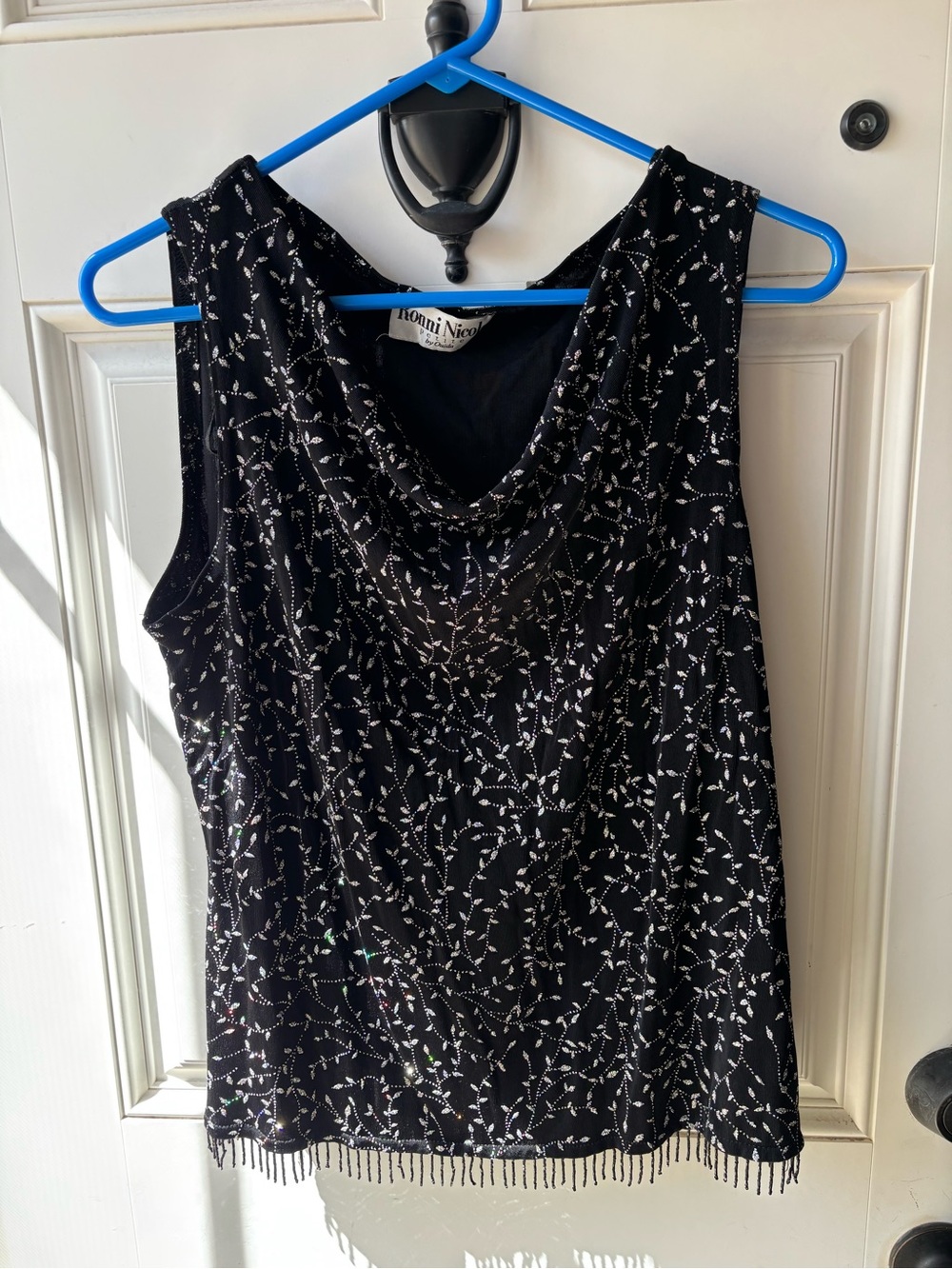 Stunning Ronni Nicole Petite Glitter Rainbow Shimmer Cowl Neck Fringe Hem XL - Picture 1 of 5